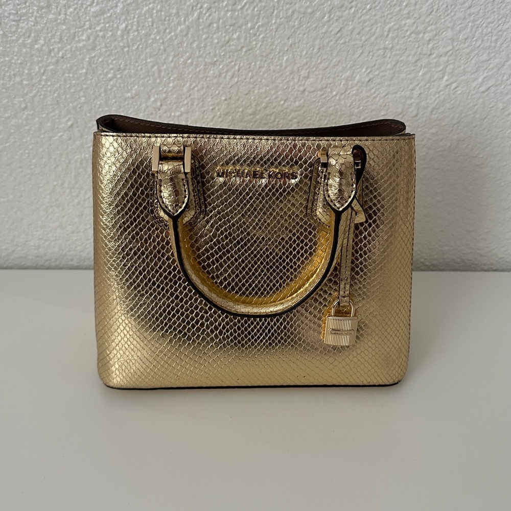 Hold Michael Kors top handle crossbody snakeskin purse